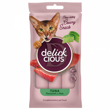 DELICKCIOUS, Recompense cremoase cu ton si aloe pentru pisici, 60g