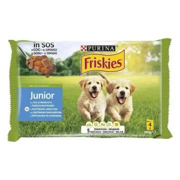 Friskies Junior cu Pui si Morcovi in Sos, 4x100 g