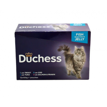 Hrana umeda pentru pisici Duchess, Mix peste in jeleu, 12 x 100g