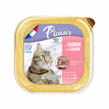 Hrana umeda pentru pisici Plaisir, Somon, 32 x 100g