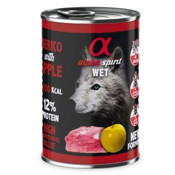 Hrană umedă Premium pentru câine Alpha Spirit, cu porc și măr, 400 g