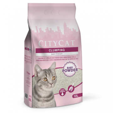 Nisip pentru litiera, City Cat Clump White Baby Powder, 10L