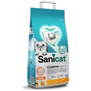 Nisip pentru litiera, Sanicat Clumping White Vanilie si Mandarina, 10L