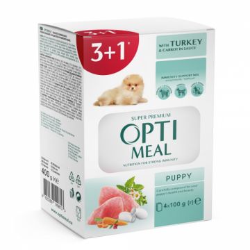 Optimeal, Hrana umeda catei, curcan si morcov in sos,3+1 BONUS, 400g