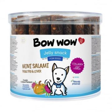 Recompense delicioase pentru caini Bow Wow, mini salam din ficat de pasare, 60 buc