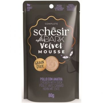 Schesir After Dark Cat Plic Velvet Mousse Pui si Rata, 80 g