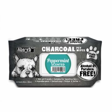 Servetele umede pentru animale, Charcoal Pet WET Wipes, Peppermint- pachet 80 buc