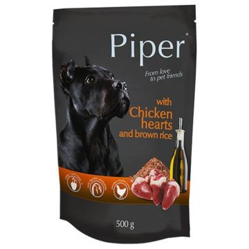 Piper Dog Adult, Inimi de pui si Orez brun Plic 500 g, DOLINA NOTECI