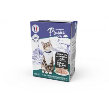 Hrana umeda pentru pisici sterilizate Plaisir Chef, Pate cu cod si merluciu si creveti, 190g