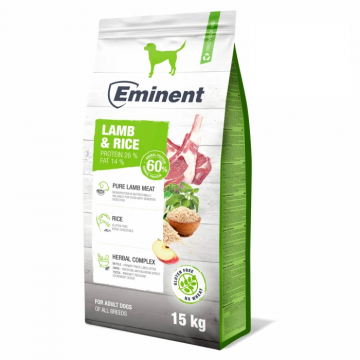 Hrana uscata pentru caini Eminent Adult, fara gluten, miel si orez, 15kg + 2kg