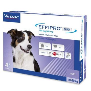 Effipro Duo Dog M 134 mg pipete antiparazitare caini talie medie (10 - 20 kg), 4 pipete