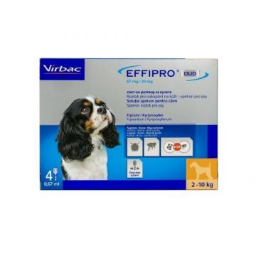 Effipro Duo Dog S 67 mg pipete antiparazitare caini talie mica (2 - 10 kg), 4 pipete