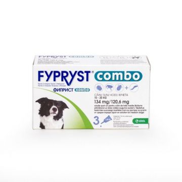 Fypryst Combo Dog M 134 mg pipete antiparazitare caini talie medie (10 - 20 kg), cutie 3 pipete