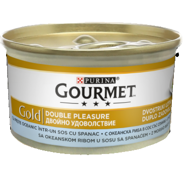 Hrana umeda pentru pisici Purina Gourmet Gold Double Pleasure, Peste oceanic si spanac in sos, 85g