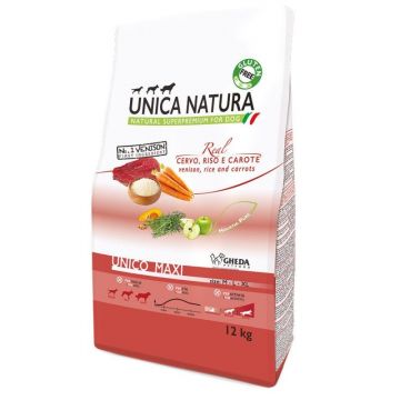 Hrana Uscata Natura Unica Caini Talie Mare cu Cerb, Orez Si Morcovi, 12 kg