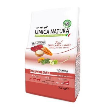 Hrana Uscata Natura Unica Caini Talie Mare cu Cerb, Orez Si Morcovi, 2.5 kg