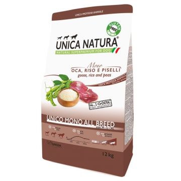 Hrana Uscata Natura Unica Caini Talie Mare cu Rata, Orez Si Cartofi, 12 kg