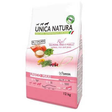 Hrana Uscata Natura Unica Caini Talie Mare cu Somon, Orez Si Mazare, 12 kg