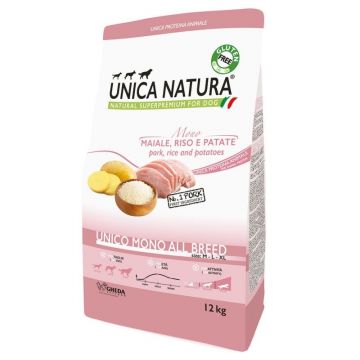 Hrana Uscata Natura Unica Caini Toate Taliile Mono cu Mono Porc, 12 kg