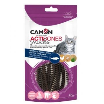 Recompense pentru pisici, Camon, Actibones Snack cu cod si pui, 45 g