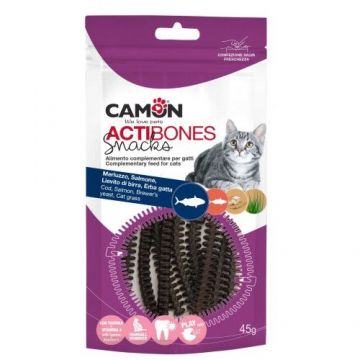 Recompense pentru pisici, Camon, Actibones Snack cu cod si somon, 45 g