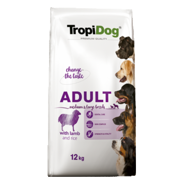 TropiDog Premium Adult, Talie Medie & Mare, Miel & Orez, 12 kg