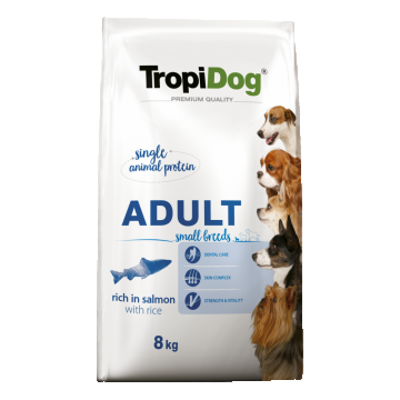 TropiDog Premium Adult, Talie Mica, Somon, 8 kg