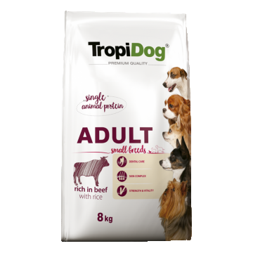 TropiDog Premium Adult, Talie Mica, Vita & Orez, 8 kg