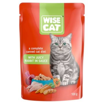 Wise Cat, Plicuri hrana umeda pentru pisici, iepure in sos, 24x100g