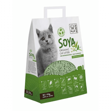 Asternut igienic din soia pentru litiera pisici, SOYA Organic, M-PETS, 100% biodegradabil, ceai verde, 10 L