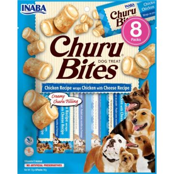 Churu Inaba Bites Recompense pentru Caini cu Pui si Branza, 12 g x 8 buc