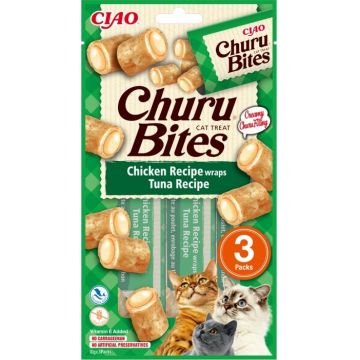 Churu Inaba Bites Recompense pentru Pisici cu Pui si Ton, 10 g x 3 buc