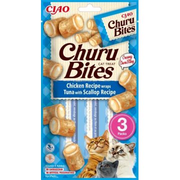 Churu Inaba Bites Recompense pentru Pisici cu Pui, Ton si Scoici, 10 g x 3 buc