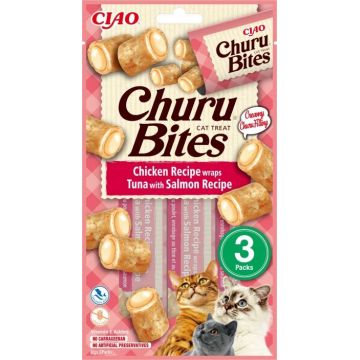 Churu Inaba Bites Recompense pentru Pisici cu Pui, Ton si Somon, 10 g x 3 buc