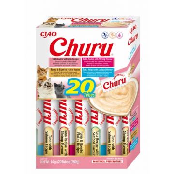 Churu Inaba Cat Varieties Recompense Cremoase cu Fructe de Mare, 14 g x 20 buc