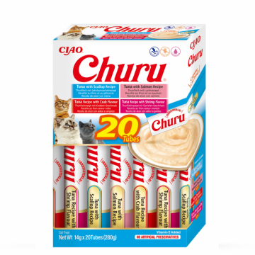 Churu Inaba Cat Varieties Recompense Cremoase cu Ton si Fructe de Mare, 14 g x 20 buc