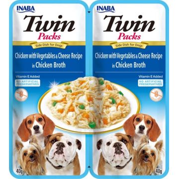 Churu Inaba Dog Twin Pui cu Legume si Branza in Supa de Pui, 40 g x 2 buc