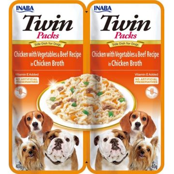 Churu Inaba Dog Twin Pui cu Legume si Vita in Supa de Pui, 40 g x 2 buc