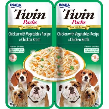 Churu Inaba Dog Twin Pui si Legume in Supa de Pui, 40 g x 2 buc