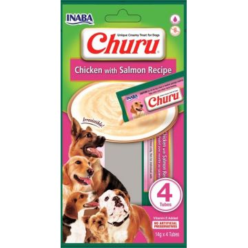 Churu Inaba Recompense Cremoase pentru Caini cu Pui si Somon, 14 g x 4 buc