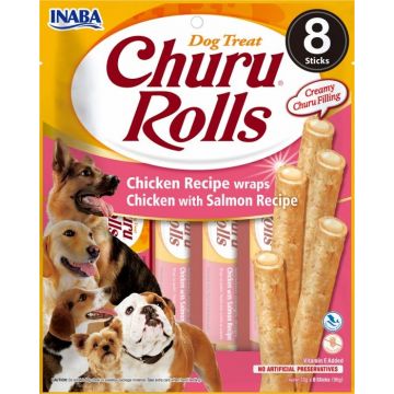 Churu Inaba Rolls Recompense pentru Caini cu Pui si Somon, 12 g x 8 buc