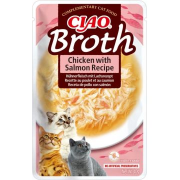 Ciao Broth pentru Pisici cu Pui si Somon, 40 g