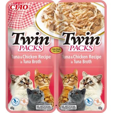 Ciao Cat Twin Reteta de Ton cu Pui in Supa de Ton, 80 g