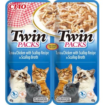 Ciao Cat Twin Reteta de Ton si Pui in Supa de Scoici, 80 g