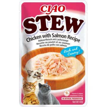 Ciao Stew pentru Pisici cu Pui si Somon, 40 g