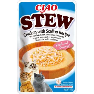 Ciao Stew pentru Pisici cu Pui si Supa Scoici, 40 g