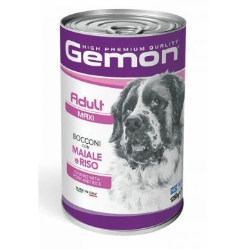 Gemon Chunks Adult Maxi, Porc si Orez, 1250 g