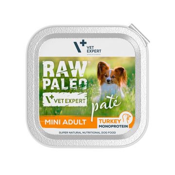 Hrana umeda pentru caini, adult, RAW PALEO PATE, curcan, 150 g