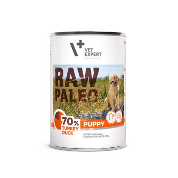 Hrana umeda pentru caini, puppy, RAW PALEO, carne de curcan si rata, 400 g