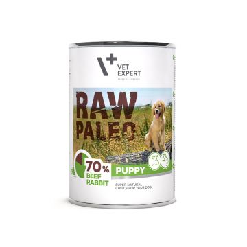 Hrana umeda pentru caini, puppy, RAW PALEO, carne de vita si iepure, 400 g